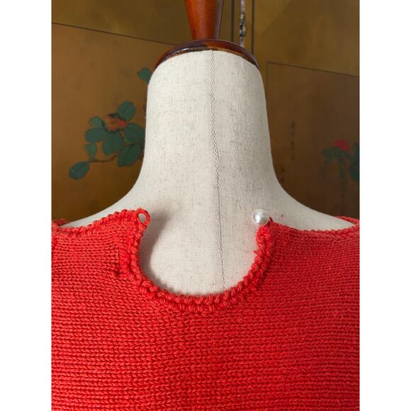 Vintage cotton blend sweater in red with embroideries, size M - Picture 7 of 7